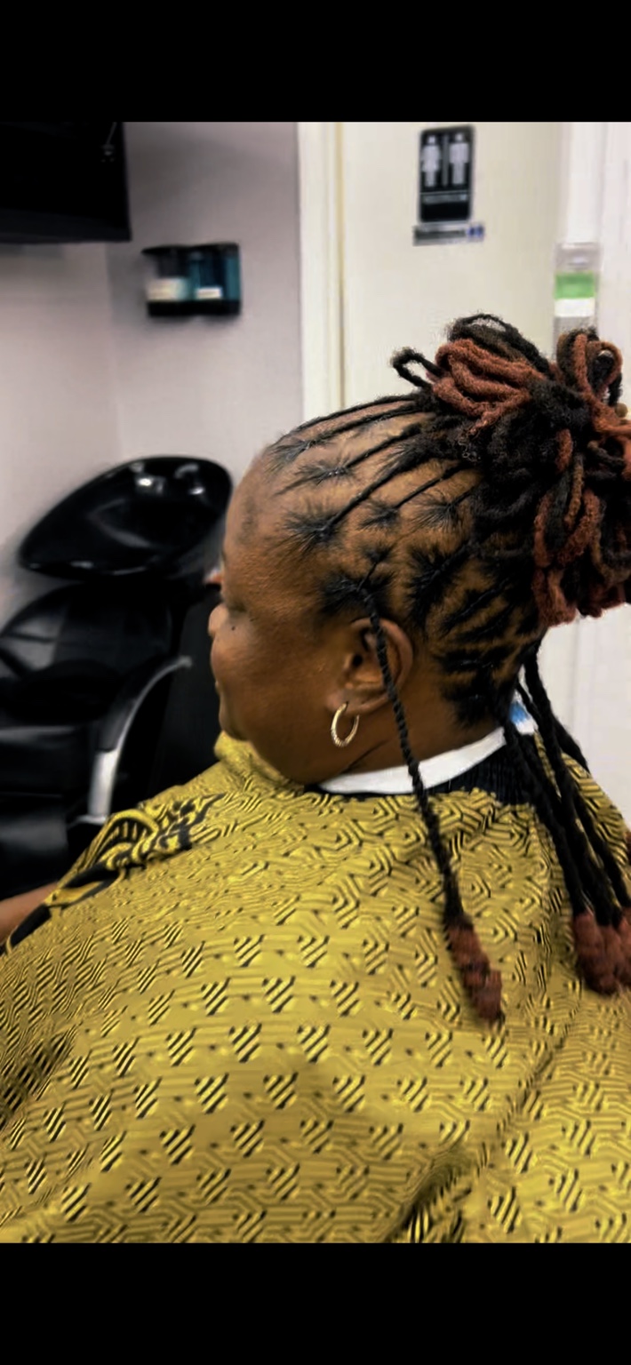Styled locs with red ends